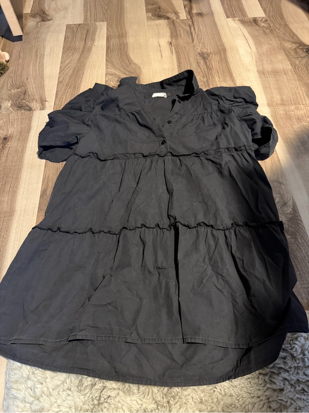 Black Tiered Short Sleeve Dress